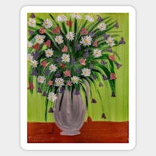 Some abstract mixed flowers in silver jug vase Sticker